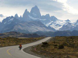 Bike trip in Patagonia with homemade bicycle panniers.